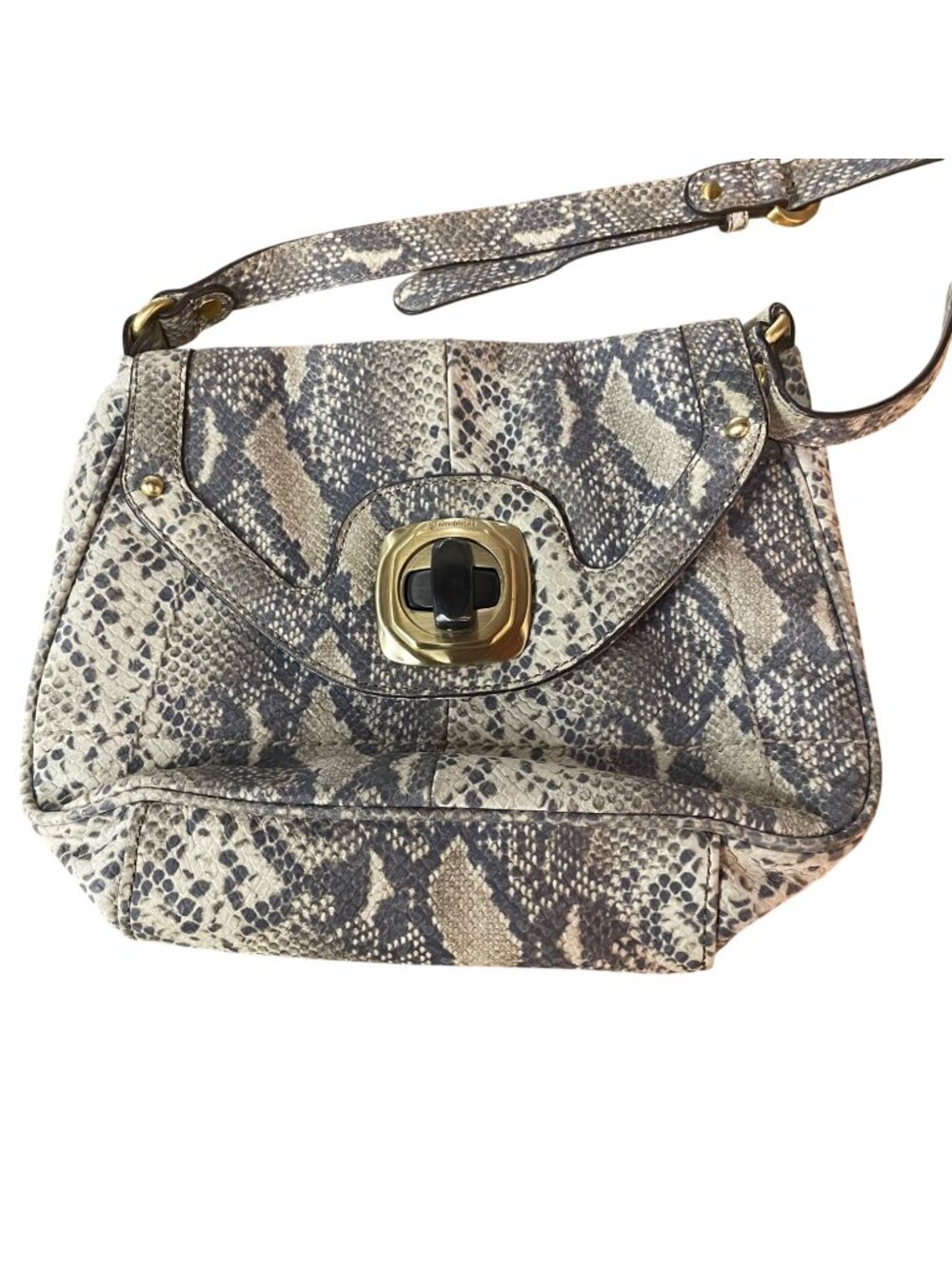 B. Makowsky Turn Lock Snake Reptile Leather Crossbody Bag Satchel